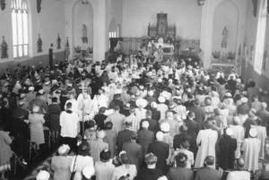 1949 3rd church first mass inside-recessional copy 3rd Church Interior (current Great Hall)
